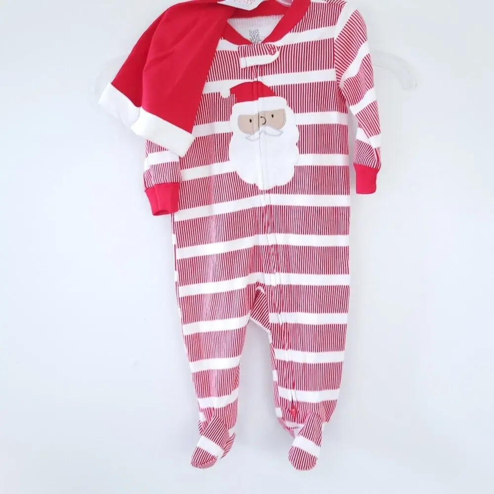 NEW Carters Santa One Piece 6 Month Outfi, Santa Hat Long Sleeve Zip Up Striped